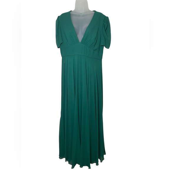 Mac Duggal Green Chiffon Gown Butterfly Sleeves Plunge Neck Size 12 NWOT - Picture 2 of 6